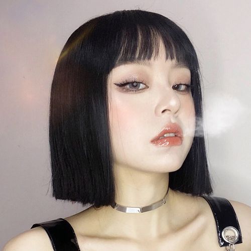 一刀切假发短发女全头套黑色短直发波波头bobo二次元齐肩锁骨发型