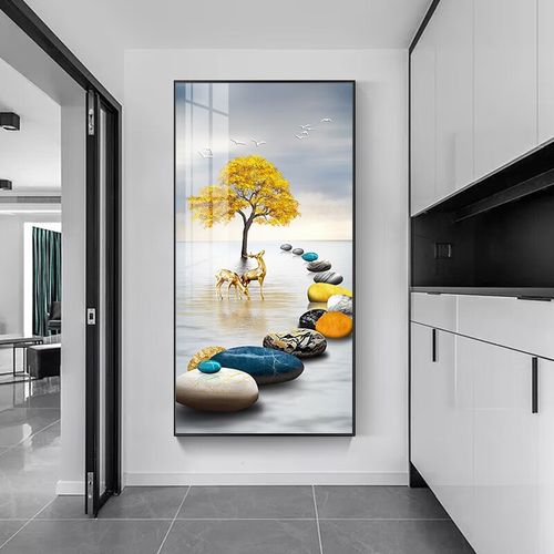 玄关装饰画走廊尽头挂画石来运转现代简约过道墙画轻奢楼梯壁画发财树