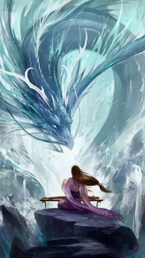 唐崎夜雨手绘古风霸气手机壁纸