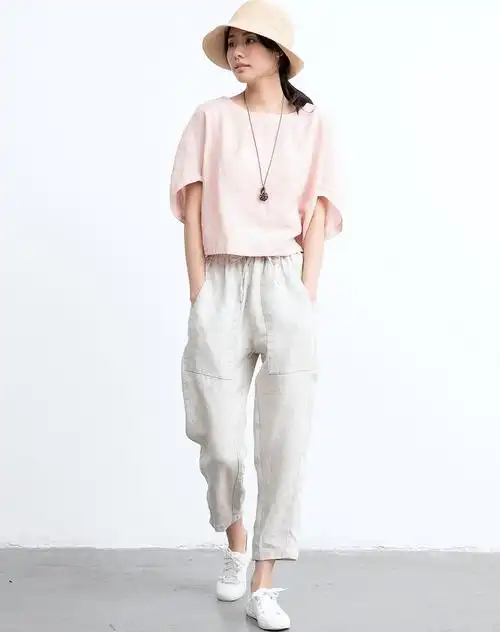 子陌zimo女装专场 休闲亚麻九分裤