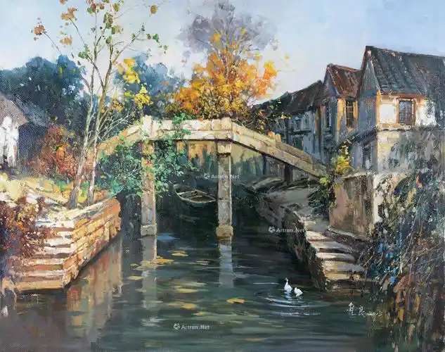 0576 江南水乡 油画