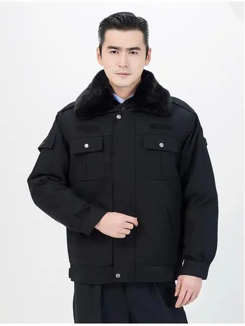 黑色保安大衣军大衣男警大衣察保安服冬装套装墨绿棉袄棉衣棉服冬季