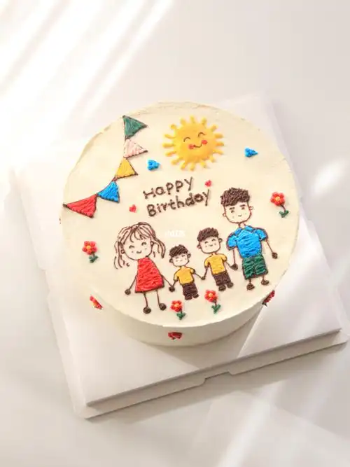 相亲相爱一家人一家四口手绘蛋糕郑州蛋糕