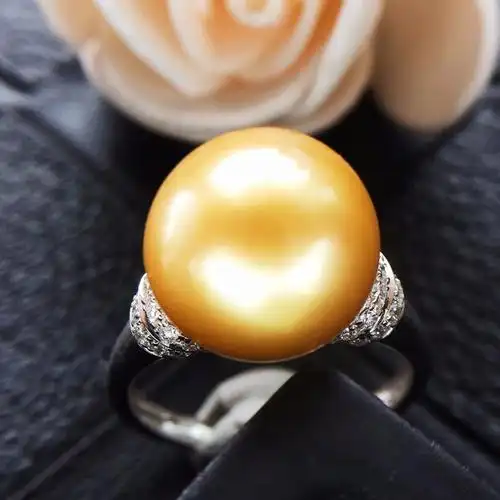 18k金镶天然南洋金珍珠戒指