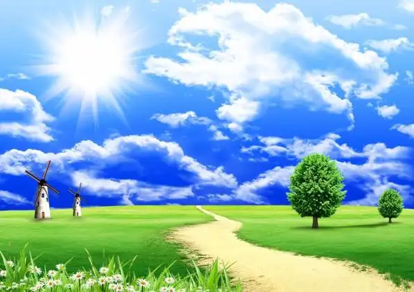 纯净的蓝天下那片绿草地