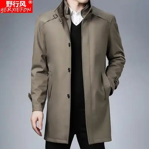 爸爸秋装外套秋冬中年男士风衣中长款立领中老年夹克上衣60岁加厚