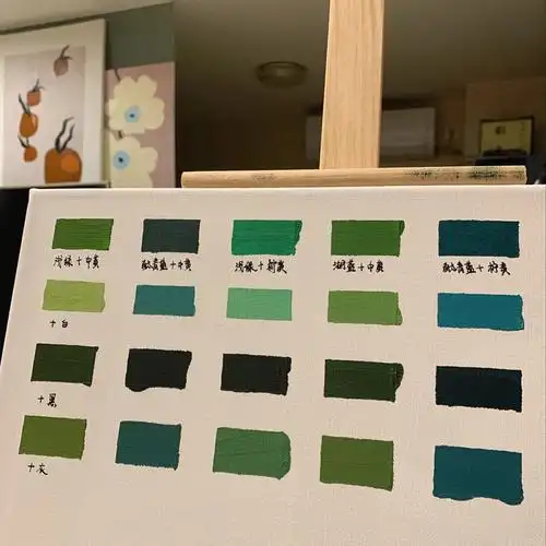 肌理画丙烯颜料调色蓝绿色系