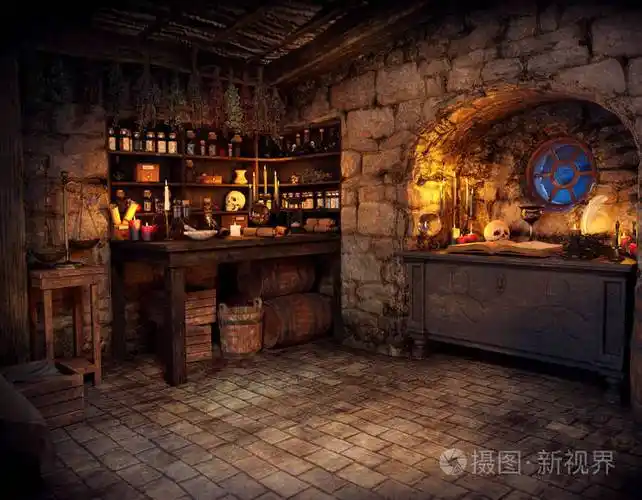 中世纪幻想cgi女巫小屋烛光