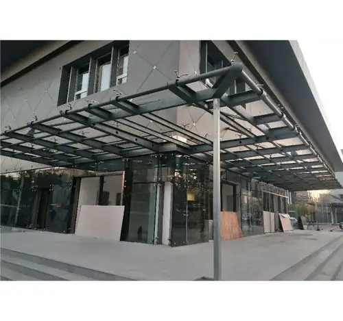 钢结构玻璃雨棚 透明遮阳玻璃钢雨棚批发 门头门庭钢结构玻璃雨棚-阿
