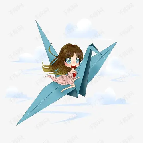 动漫厚涂手绘原创乘坐千纸鹤翱翔的小女孩插画png