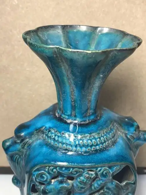 【聚宝堂】五代十国 孔雀绿釉 柴窑镂空人物瓶 贵重 j-45|品牌|价格