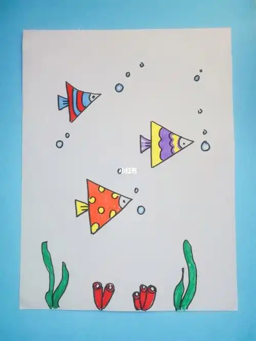 儿童创意画小鱼游啊游幼儿园宝宝适合