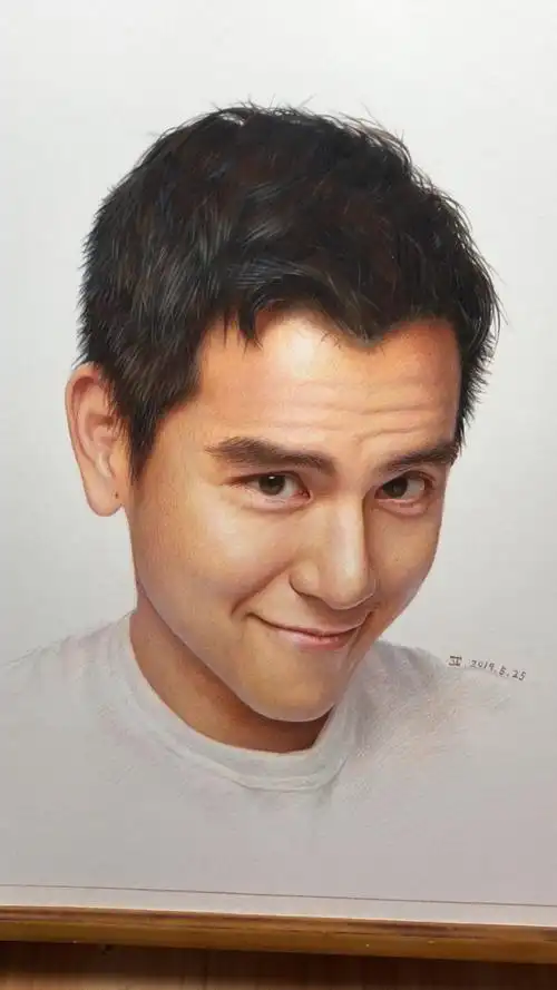 写实彩铅画-彭于晏,纯彩铅手绘