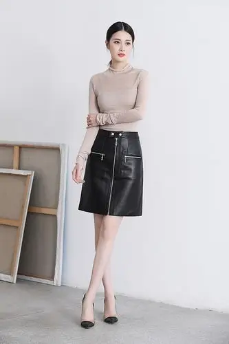 春装夏新款女裙欧美拉链真皮黑色包臀裙一步裙显瘦半身裙中裙皮裙