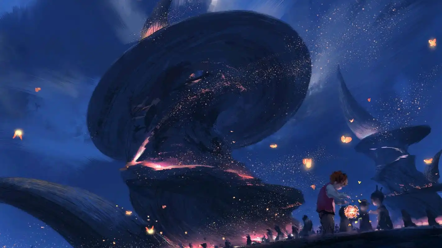 二次元星空城市人物横屏超清风景壁纸(内附500p风景壁纸图包)