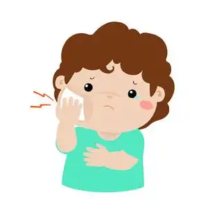 牙痛卡通小男孩有牙痛卡通矢量照片