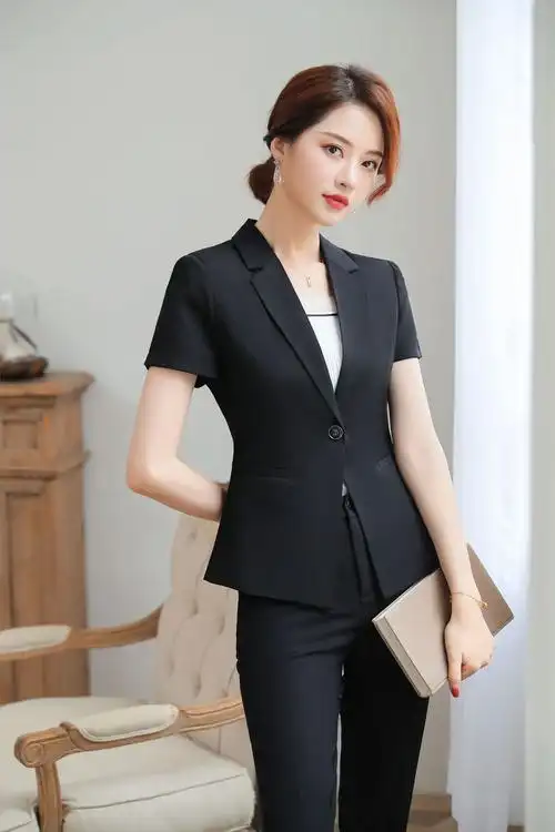 职业装女装套装短袖西装套裙工作服时尚气质修身前台美容师ol工装