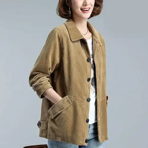 鲁奥diluao灯芯绒外套女短款秋新款女士秋装洋气夹克中年妈妈宽松上衣