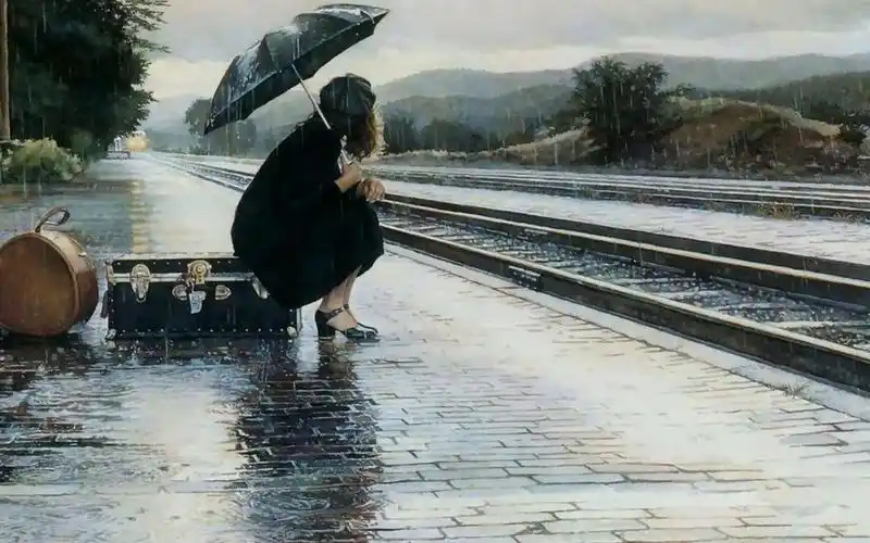 雨天站台等待非主流伤感桌面壁纸