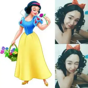 白雪公主cosplay假发女舞台剧用品中分短卷发套黑色全头套表演