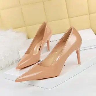乐牛9511-a6欧美风时尚简约细跟高跟亮面漆皮浅口尖头女鞋高跟鞋单鞋