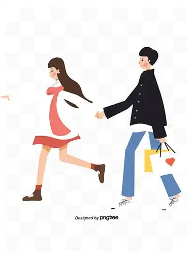 浪漫情侣牵手逛街购物