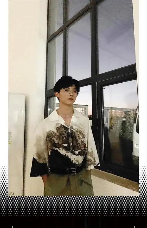 步宾罗短袖衬衫男女情侣款韩版潮流雪山印花衬衫短袖宽松魏晨马嘉祺