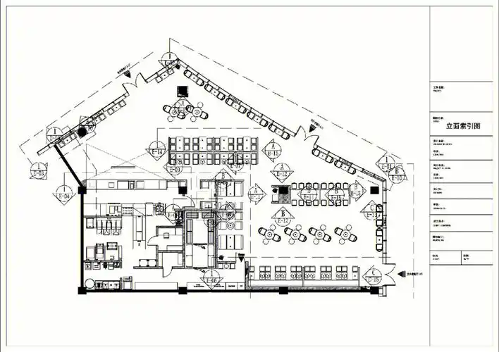 cad餐厅施工图( 266)一.立面索引图二 — 八.空间立面图九.