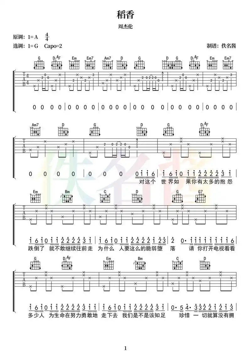 稻香 周杰伦吉他谱合集(二十三)#吉他谱 #周杰伦 #稻香  - 抖音