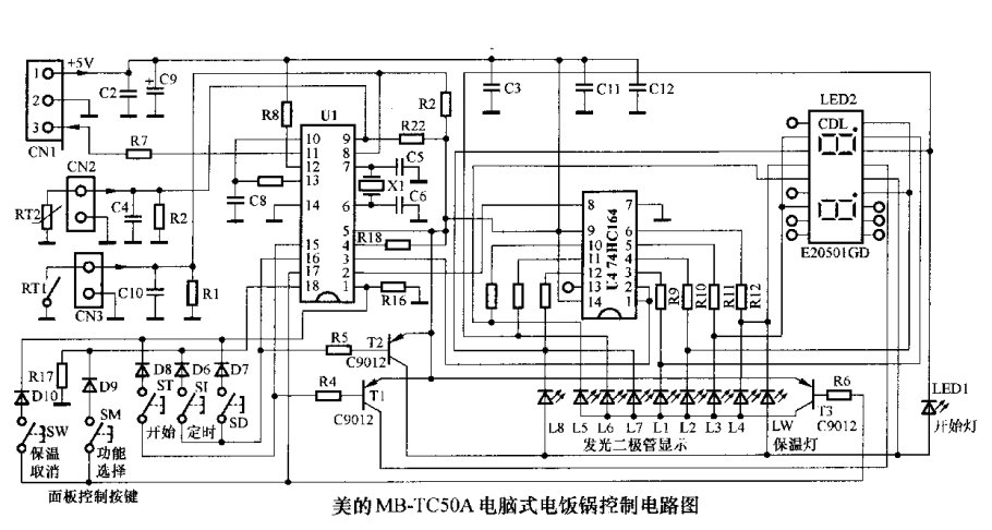 美的mb-tc50a电脑式电饭煲控制电路图