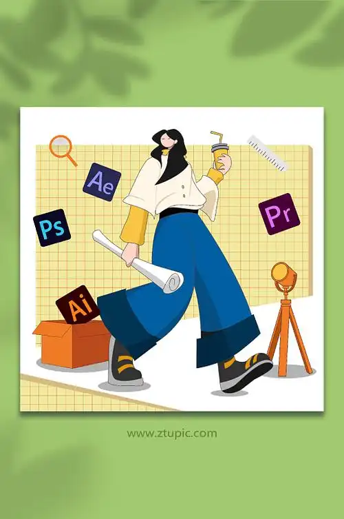 扁平化企业矢量可编辑cdr女生设计师人物插画