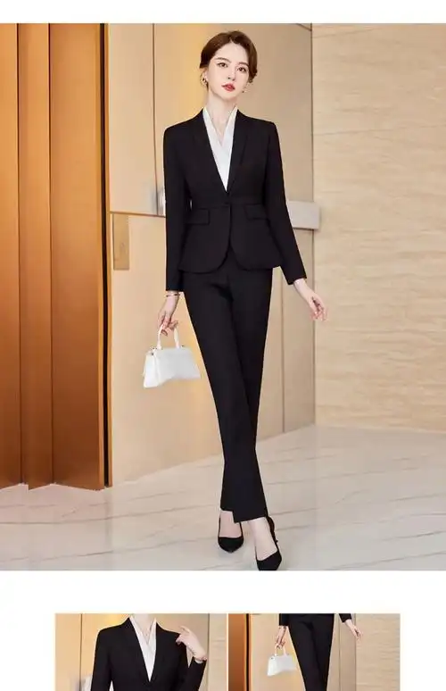 (romon)感秋冬简约西装套装女工作服短款正装客服经理前台正装职业装