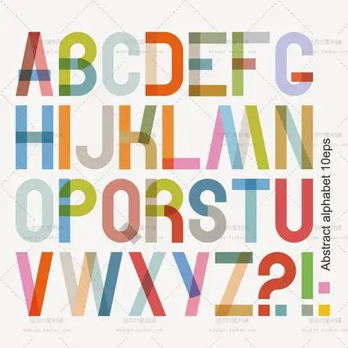 543号时尚多彩字体英文彩色叠加创意字母水彩ai矢量图设计素材