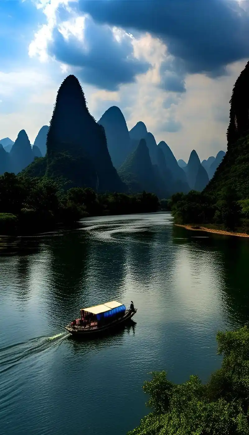 桂林山水美景.#图文热点来了#清清流水青青山,山如画屏人如仙 - 抖音