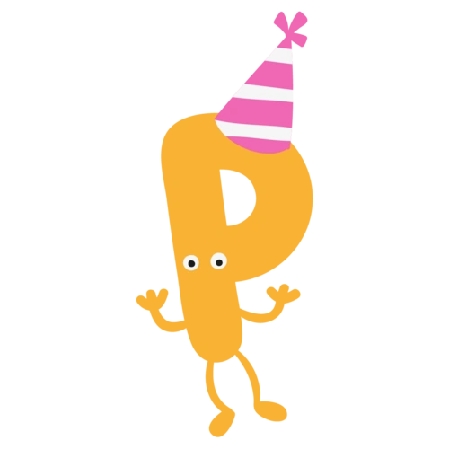 卡通黄色可爱拟人戴帽子英文字母p