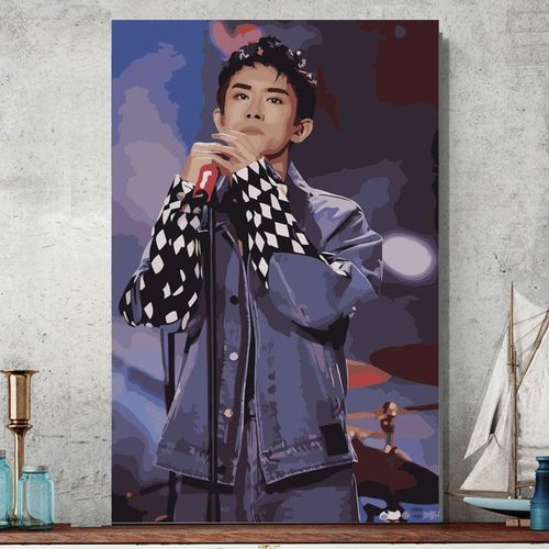 明星爱豆易烊千玺 千纸鹤自绘diy数字油画手绘涂鸦家居卧室装饰画