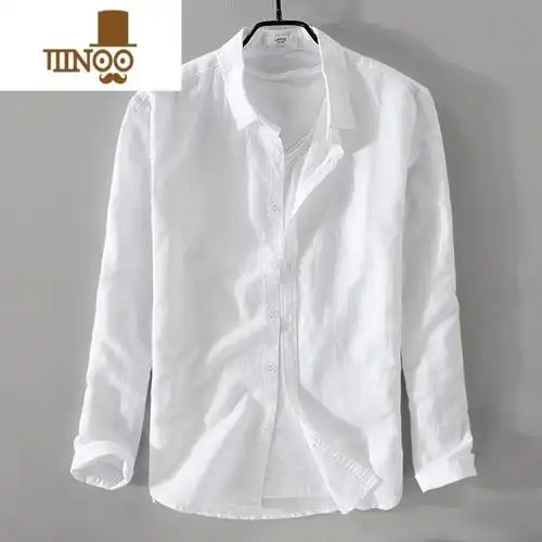 yanxu薄款短袖亚麻衬衫男休闲宽松男士棉麻长袖衬衣外套上衣白色视频