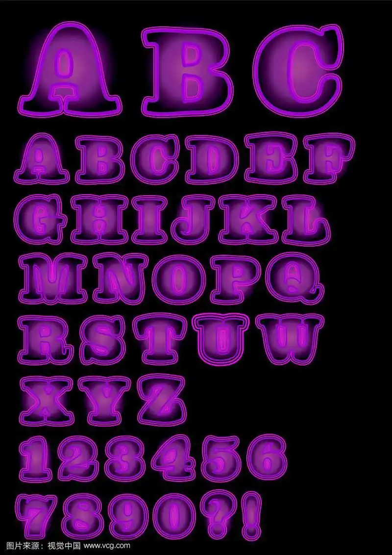 霓虹紫色大写字母在黑色背景