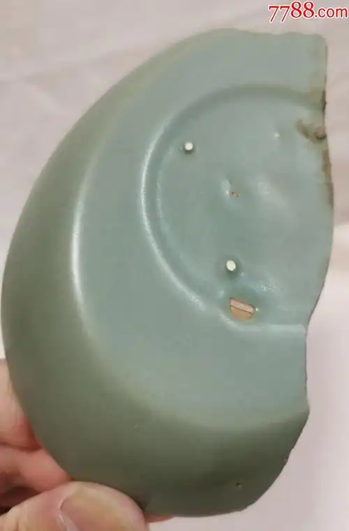 北宋汝窑张公巷窑豆青釉船形洗瓷片h