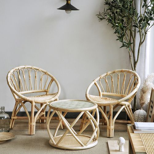 藤椅印尼天然真藤单人背椅编织欧式阳台茶几儿童学习椅