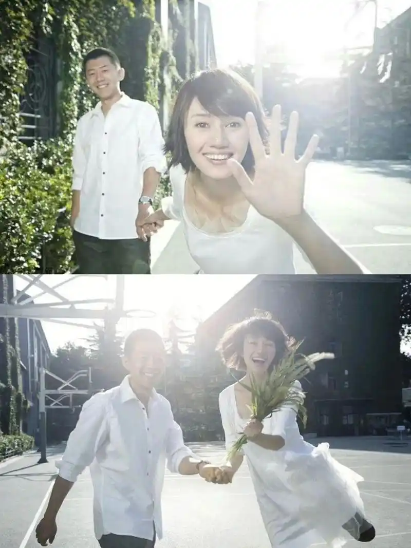 袁泉x夏雨|至今依然觉得是最惊艳的婚纱照  "黄昏校园的操场上,正打