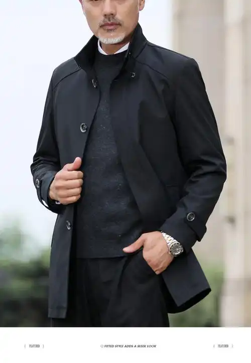 爸爸秋装外套中年男士风衣薄款中长款立领40-50岁中老年秋冬上衣