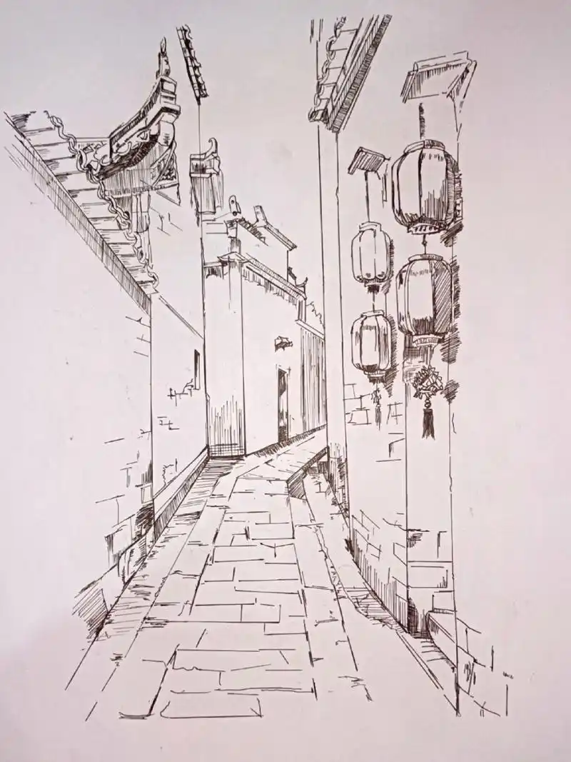 徽派建筑速写丨安徽黄山见习作业丨临摹 黄山都没去过,但见习作业还是