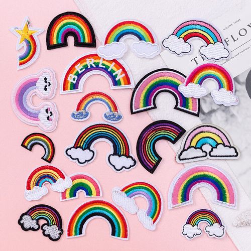 小彩虹刺绣布贴卡通云朵电脑绣花章仔装饰片熨烫热熔胶破洞补丁贴 一