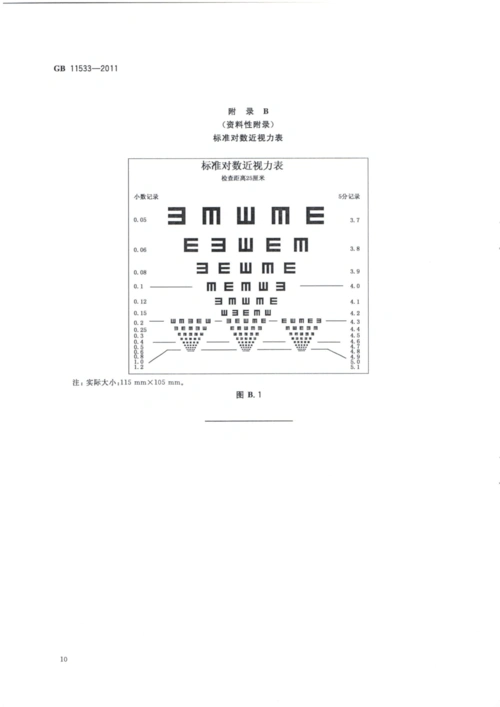 标准对数视力表(gb 11533-2011)