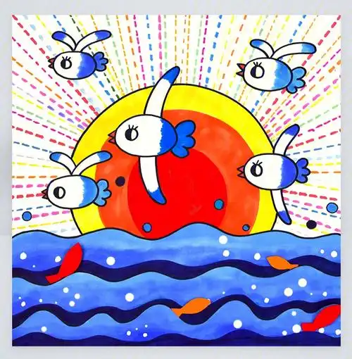 儿童画教程水彩笔涂色练习之翱翔的海鸥