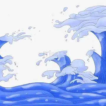 中国风 海浪 手绘 幕布 背景元素(2700x1700)psdpng夏日海浪椰树边框