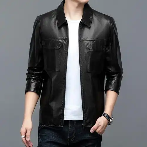 品牌高端真皮皮衣男工装潮流皮夹克春秋季新款翻领青年男士山羊皮机车