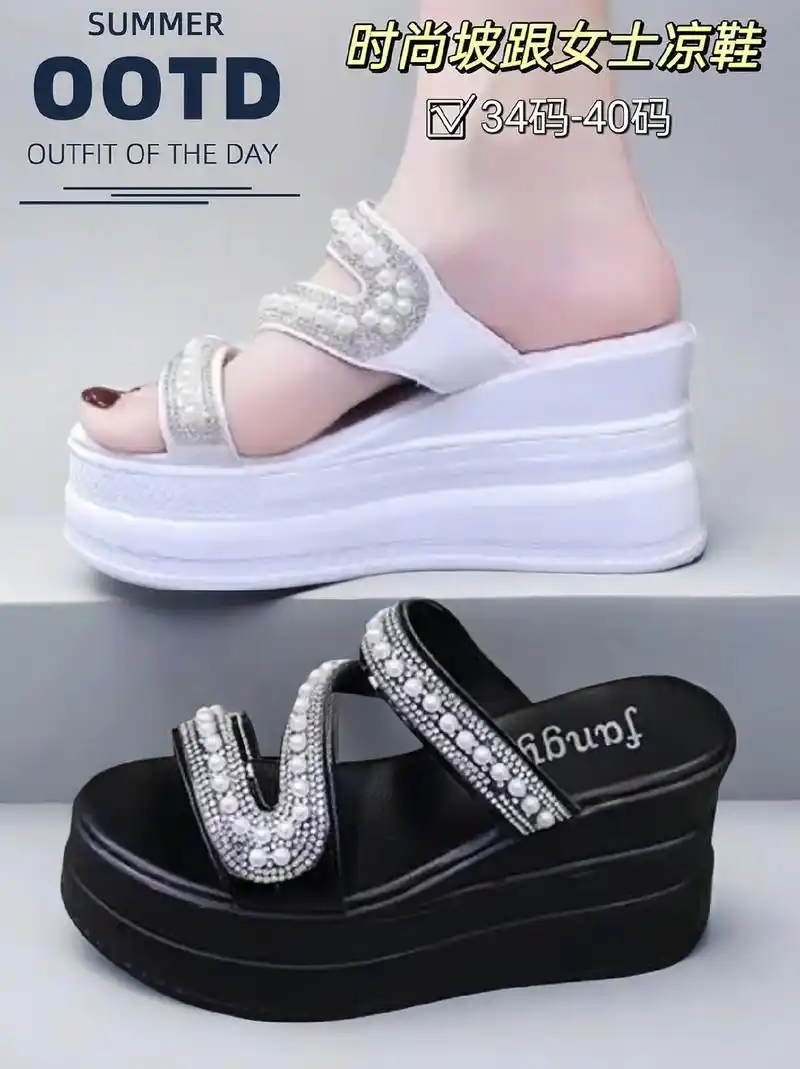 珍珠水钻一字休闲女士凉鞋