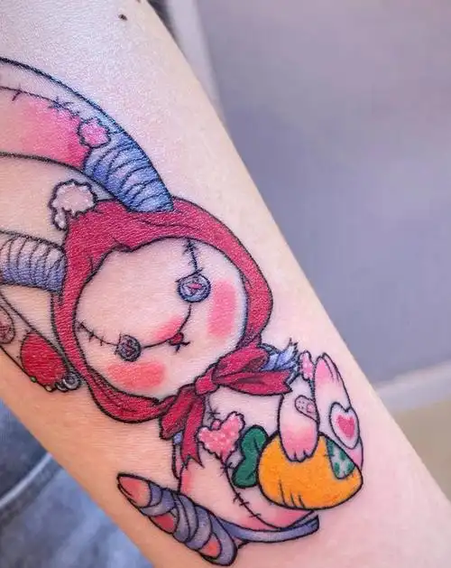 粉红兔纹身图片_手臂手部new school小清新兔子卡通纹身图案